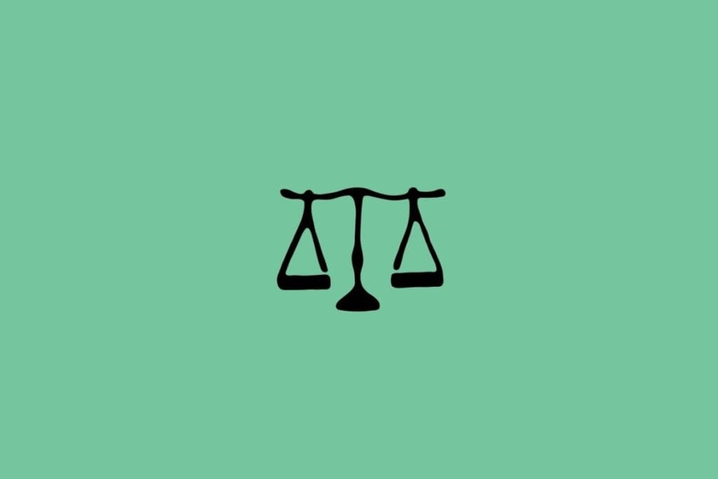 Ilustração do signo de Libra com uma balança equilibrada em um fundo esverdeado