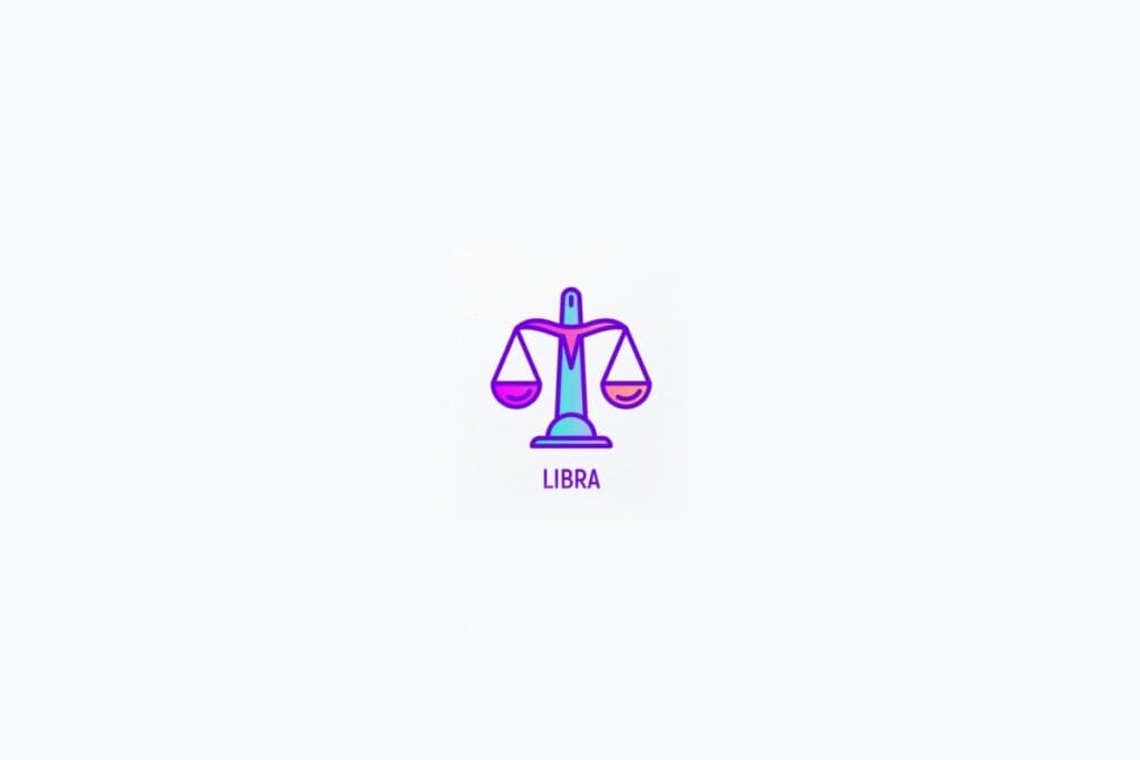 Ícone ilustrativo de Libra com a balança estilizada em tons de roxo e azul