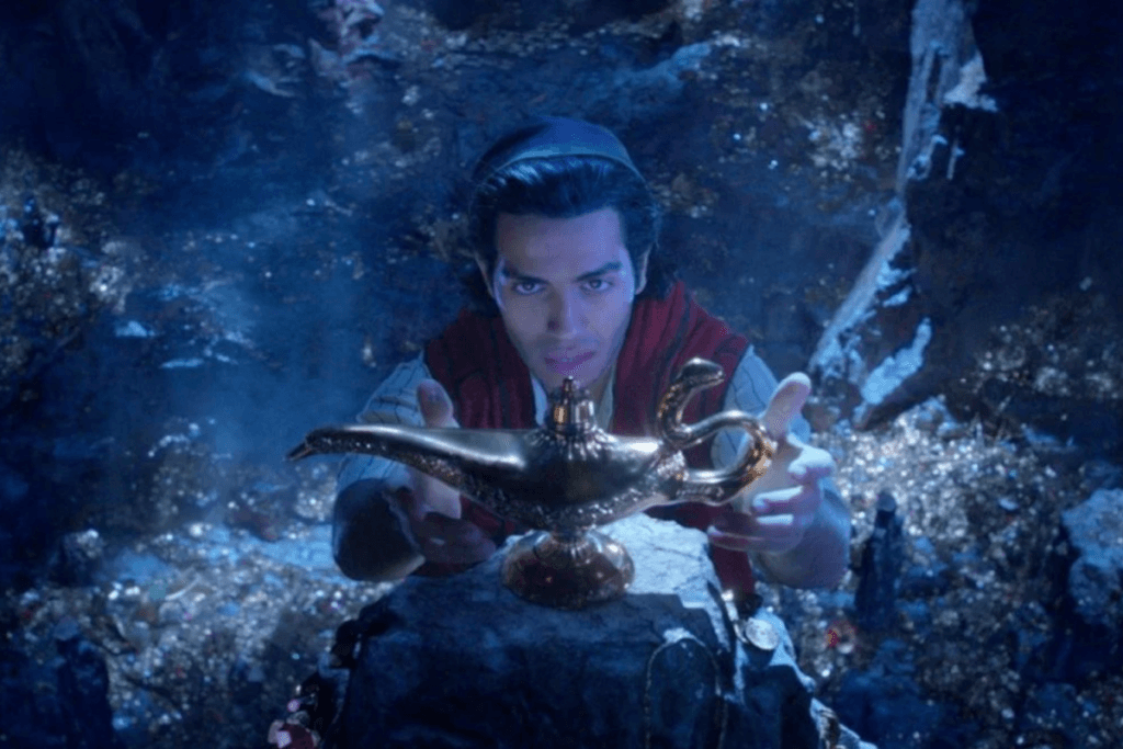 Aladdin e a lâmpada mágica dentro da Caverna das Maravilhas
