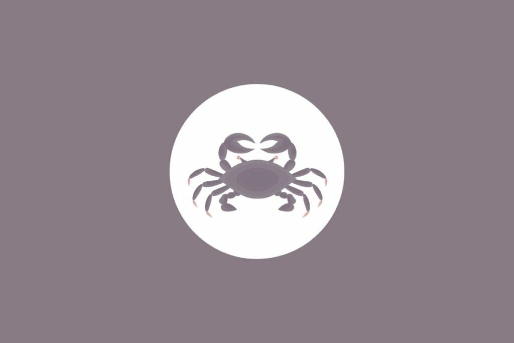 Ilustração de um caranguejo em um círculo branco sobre um fundo marrom-claro