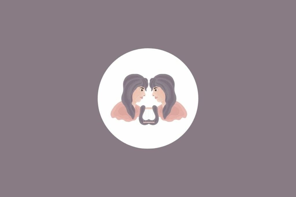 Ilustração de duas pessoas em um círculo branco sobre um fundo marrom-claro