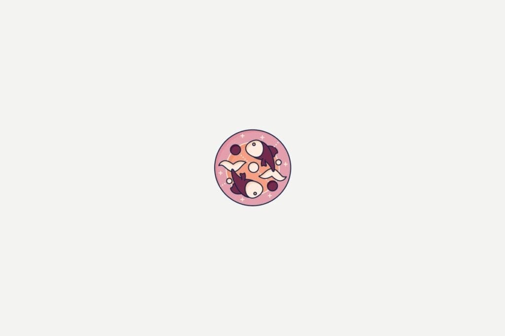 Ilustração do signo de Peixes dentro de um círculo rosa
