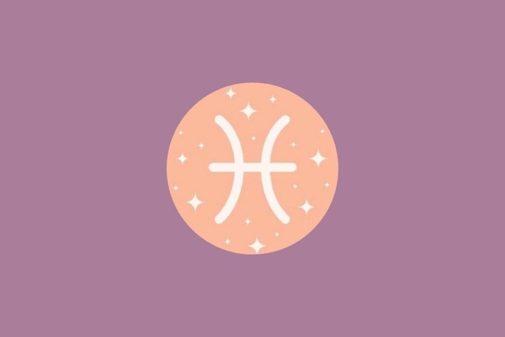 Ilustração do signo de peixes em um círculo verde e em um fundo roxo