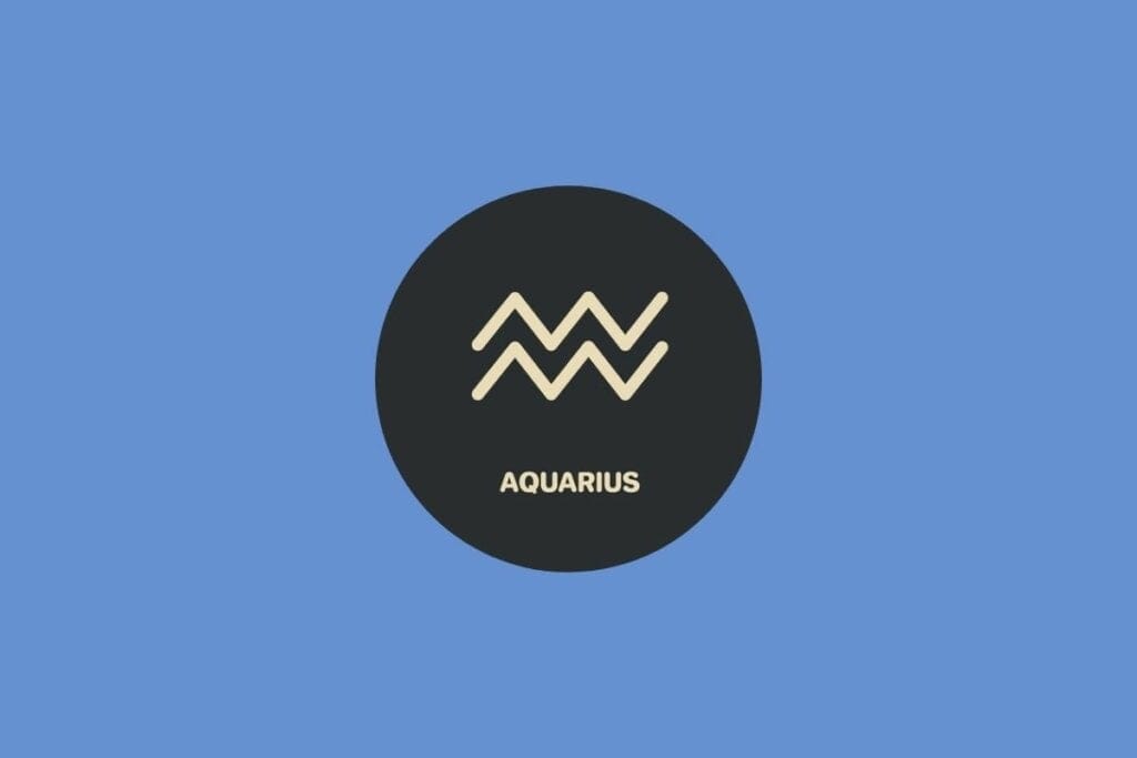 Ilustração do signo de Aquário em um círculo sobre um fundo azul