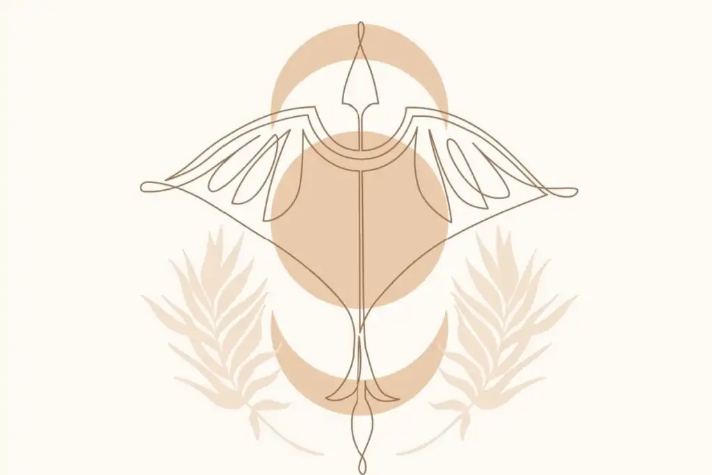 Ilustração com folhas do signo de Sagitário em um fundo rosa