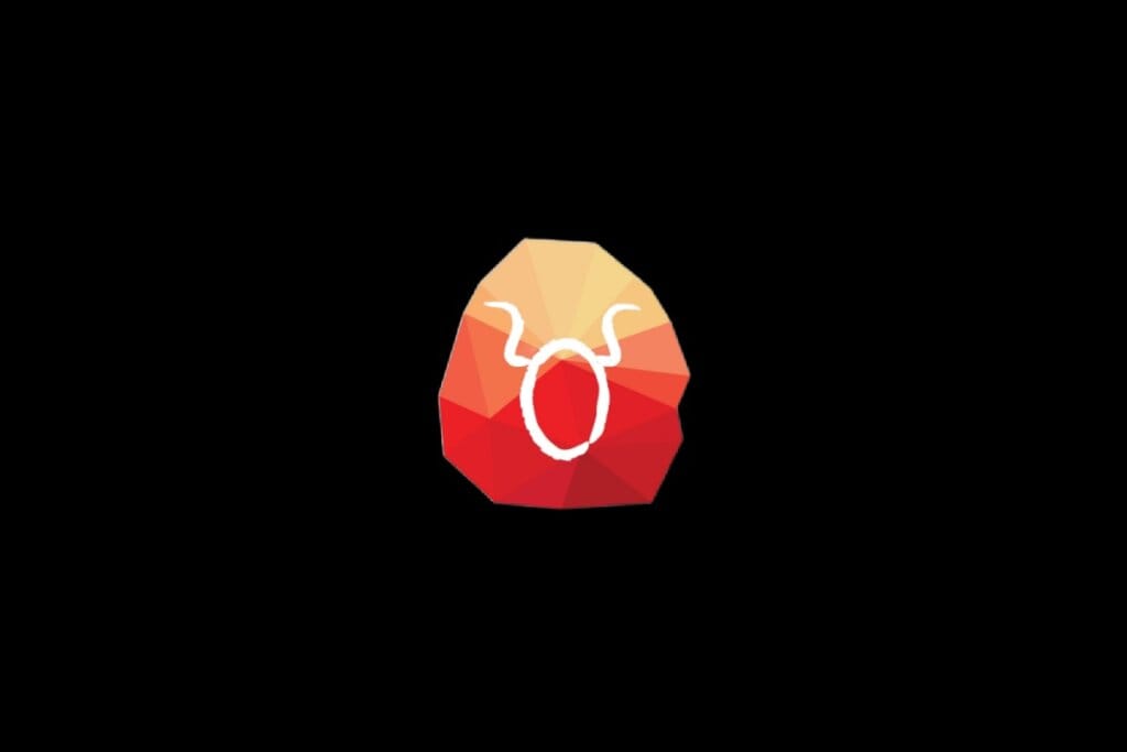 Ilustração do símbolo do signo de touro em um cristal vermelho e laranja sobre o fundo preto