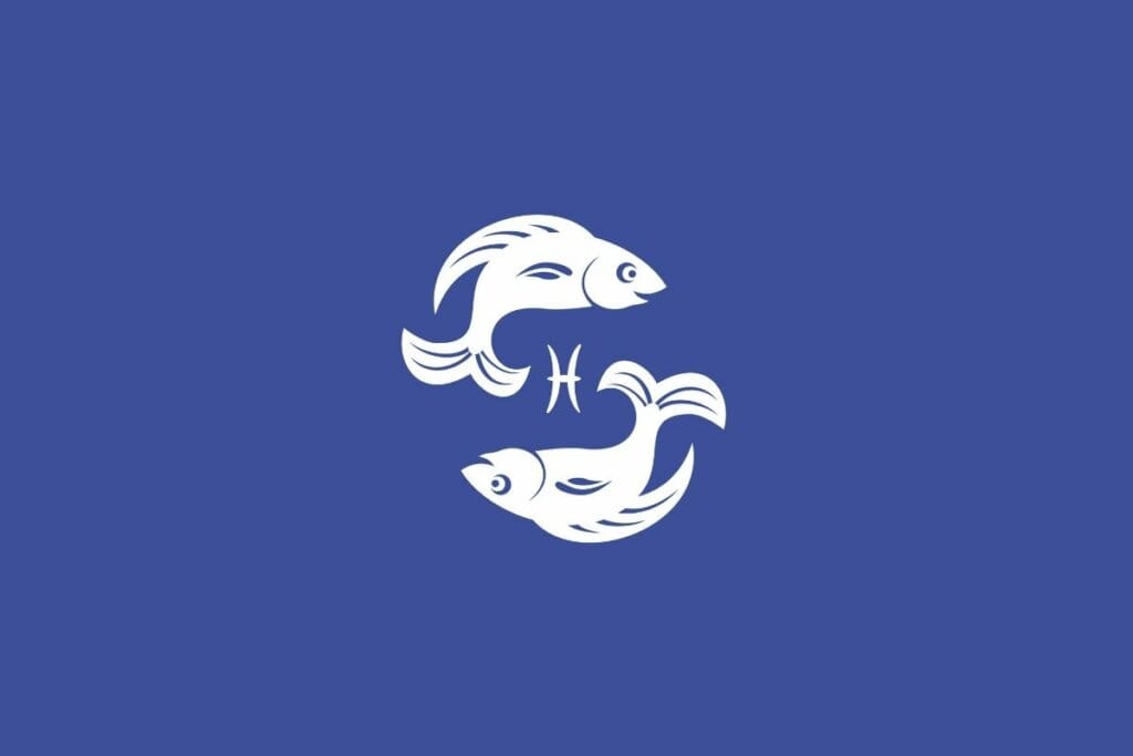 Ilustração do signo de Peixes em um fundo azul-escuro 
