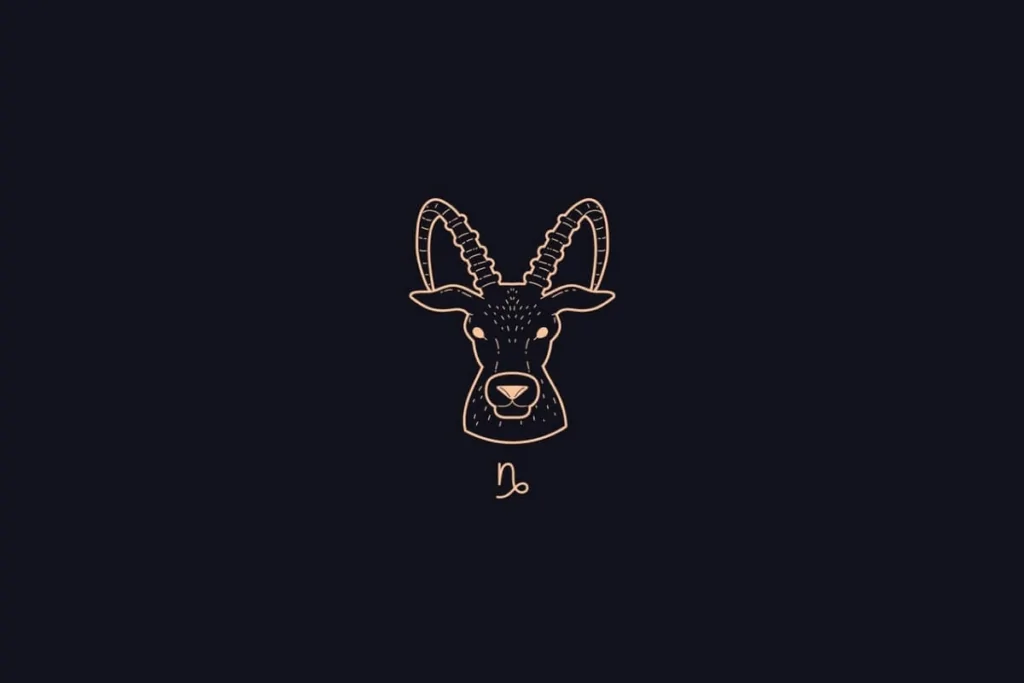 Símbolo de Capricórnio e desenho de uma cabra rosa em um fundo preto