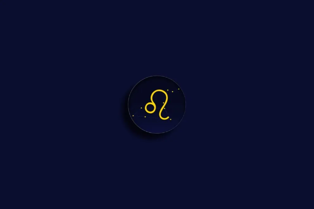 Ilustração do signo de leão em amarela sobre um fundo azul-escuro