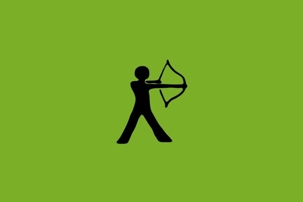 Ilustração do signo de Sagitário com um arqueiro segurando arco e flecha em fundo verde