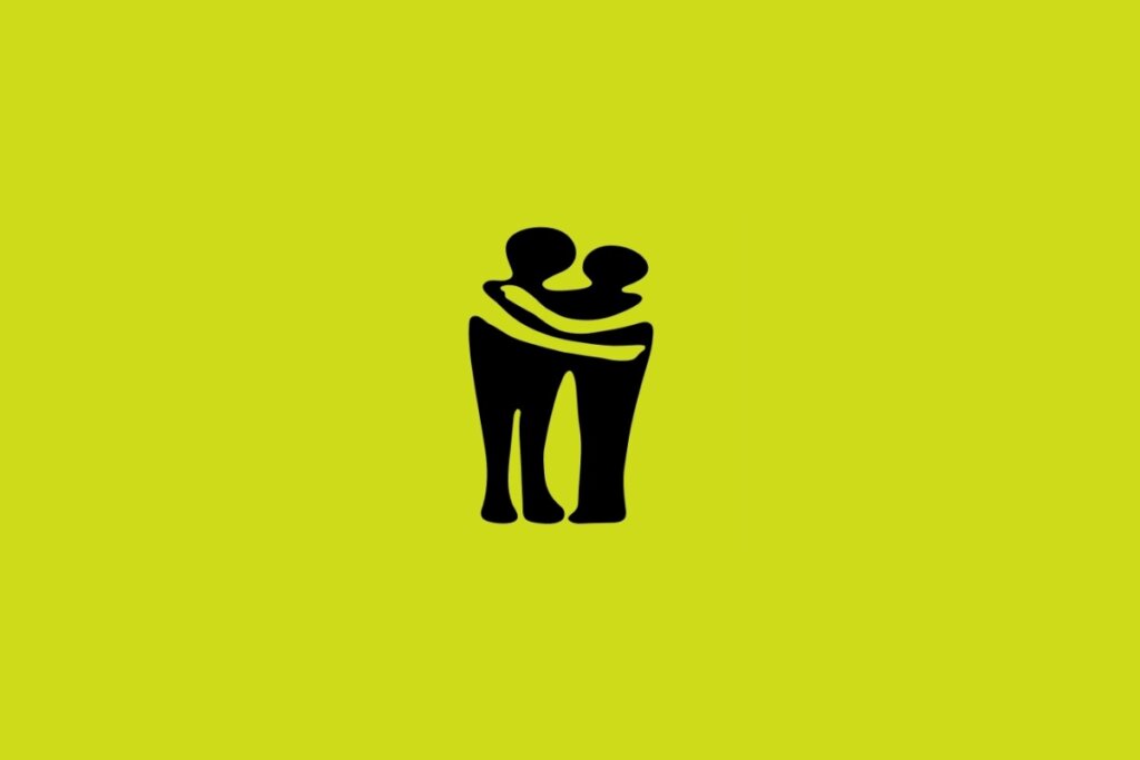 Ilustração do signo de Gêmeos com duas figuras humanas abraçadas em fundo verde