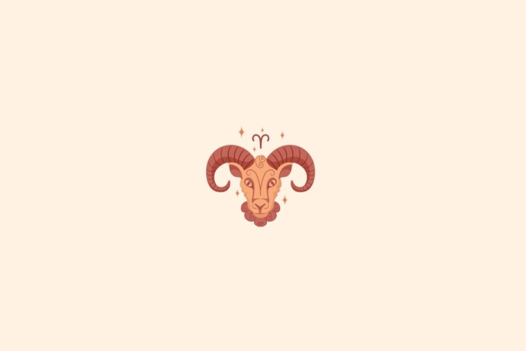 Ilustração do signo de áries com estrelas em um fundo bege