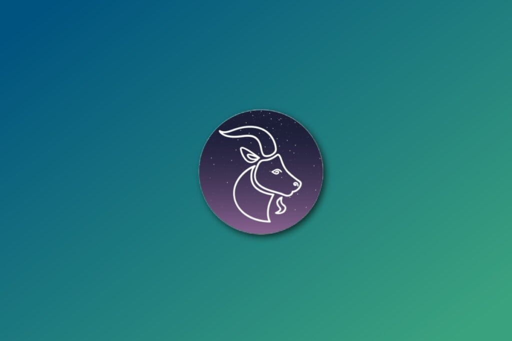 Ilustração do signo de capricórnio em roxo em um fundo verde