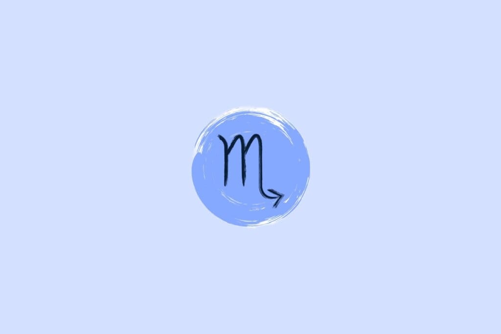 Ilustração do signo de escorpião em um fundo azul-claro