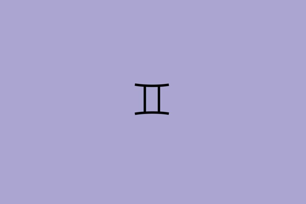 Ilustração do signo de gêmeos em um fundo roxo