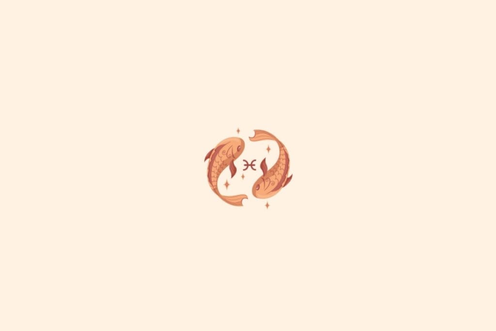 Ilustração do signo de peixes com estrelas em um fundo bege