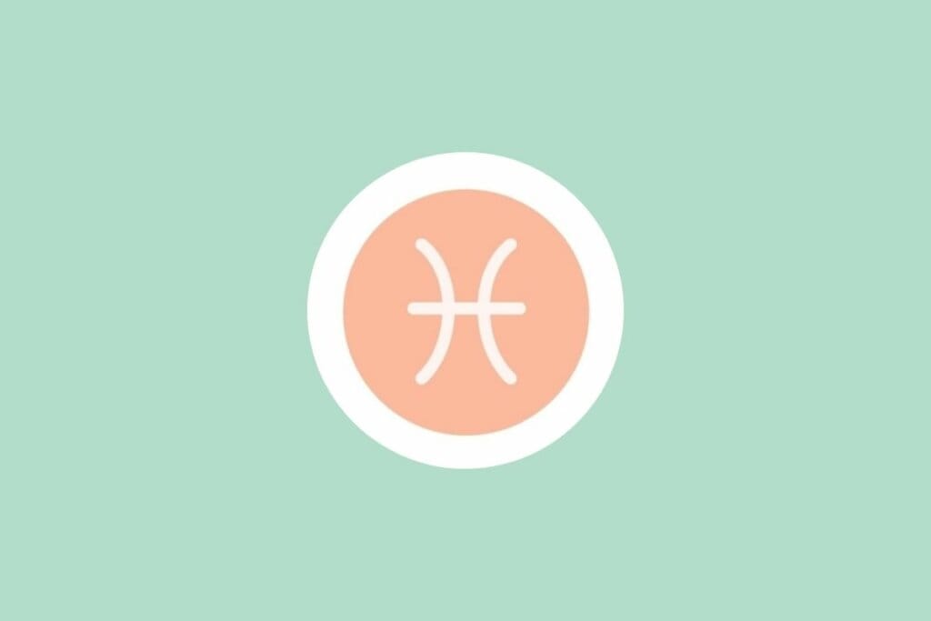 ilustração do símbolo do signo de peixes em círculo laranja com borda branca em fundo verde