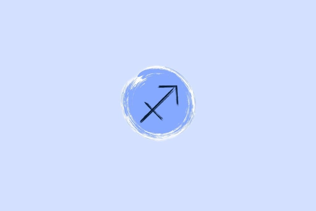 Ilustração do signo de sagitário em um fundo azul-claro