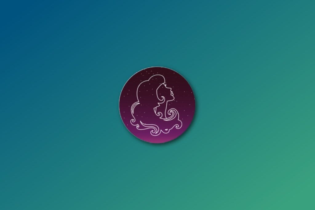 Ilustração do signo de virgem em roxo em um fundo verde