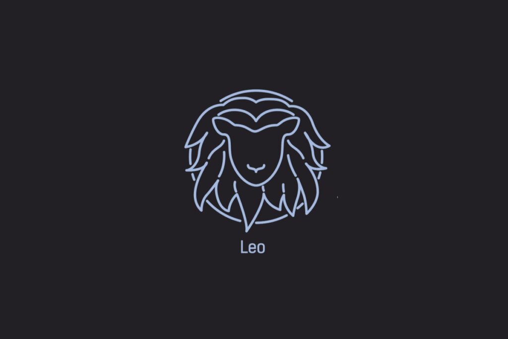 Ilustração do signo de Leão contendo a cabeça de um leão com uma juba