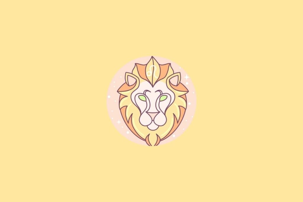 Ilustração do signo de Leão em um círculo em cima de um fundo laranja