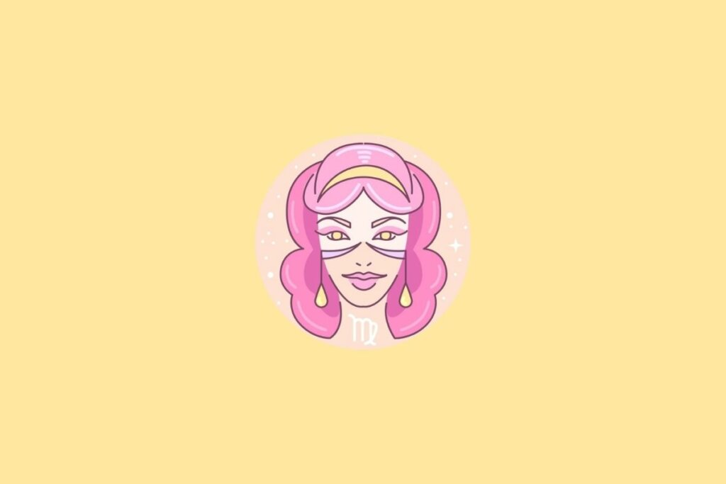 Ilustração do signo de Virgem em um círculo em cima de um fundo laranja