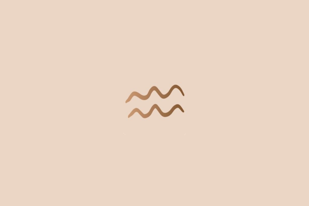 Ilustração do signo de aquário na cor marrom em um fundo bege-claro