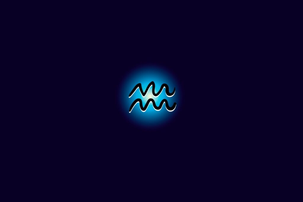 Ilustração do signo de aquário iluminado com uma luz em um fundo azul escuro