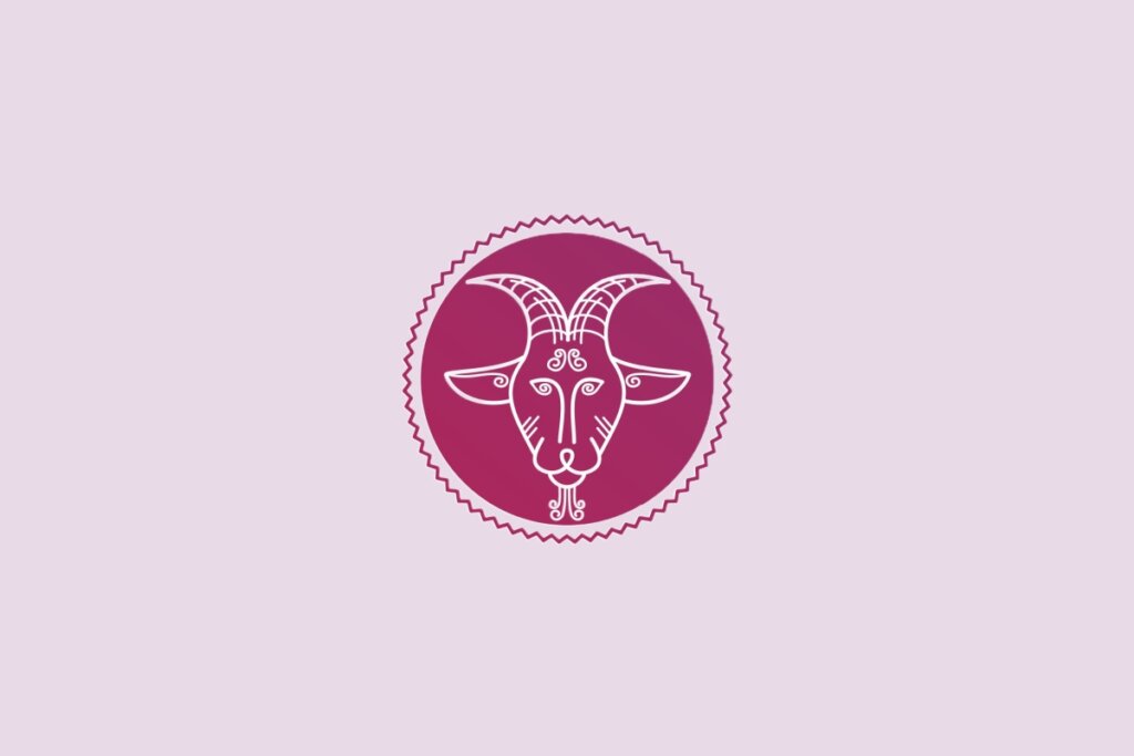 Ilustração do signo de capricórnio em um fundo roxo-claro