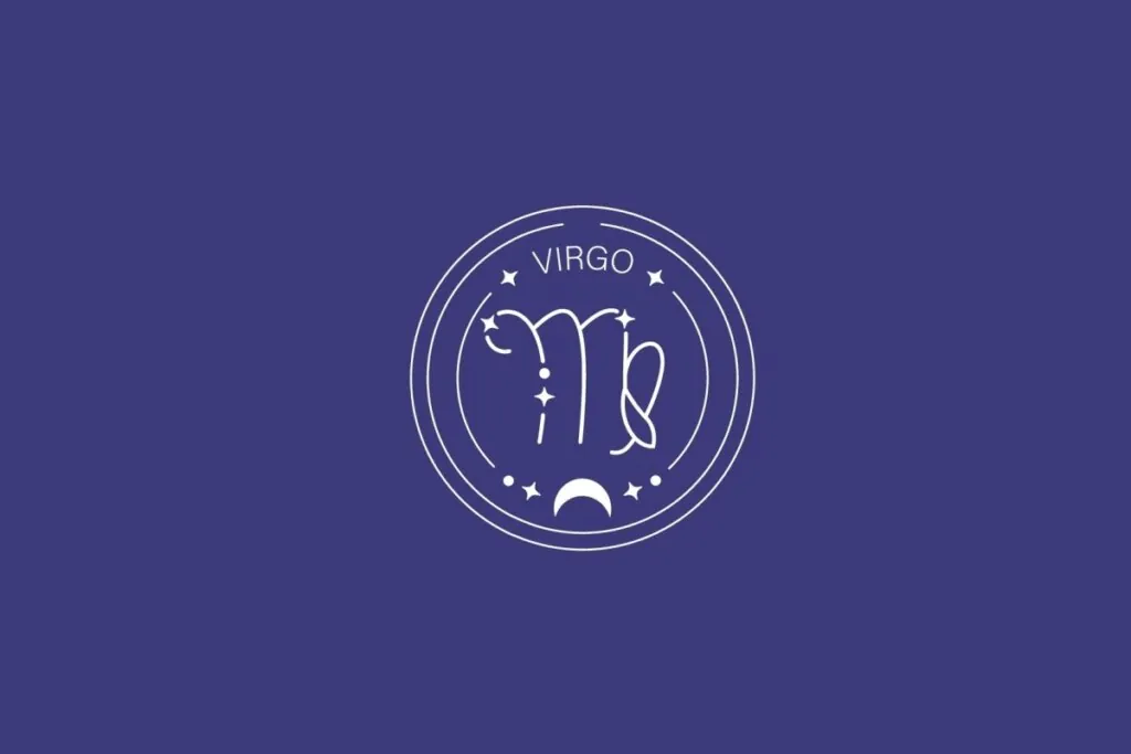 Ilustração do signo de Virgem, com símbolo representado por uma letra “m” estilizada com uma linha curva final, em fundo escuro