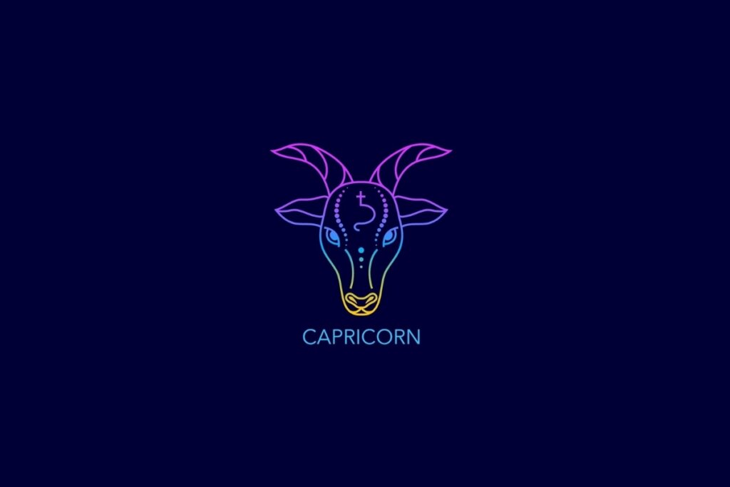 Ilustração do signo de capricórnio em um fundo azul-escuro