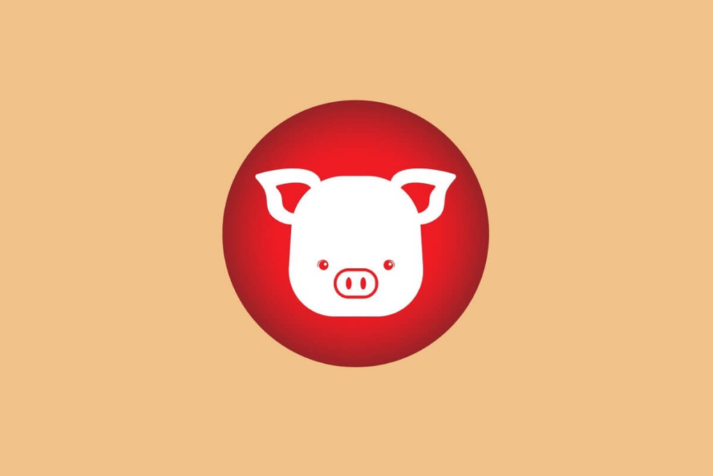 ilustração de um javali branco sobre círculo vermelho em fundo laranja