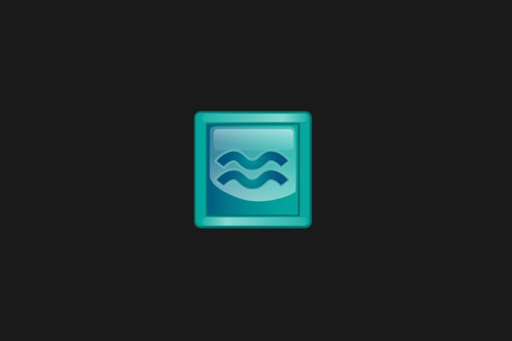 Ilustração em quadrado esverdeado com símbolo do signo de aquário no centro, na mesma cor, sobre fundo preto