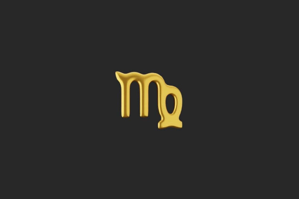 ilustração do símbolo do signo de virgem em dourado sobre fundo preto