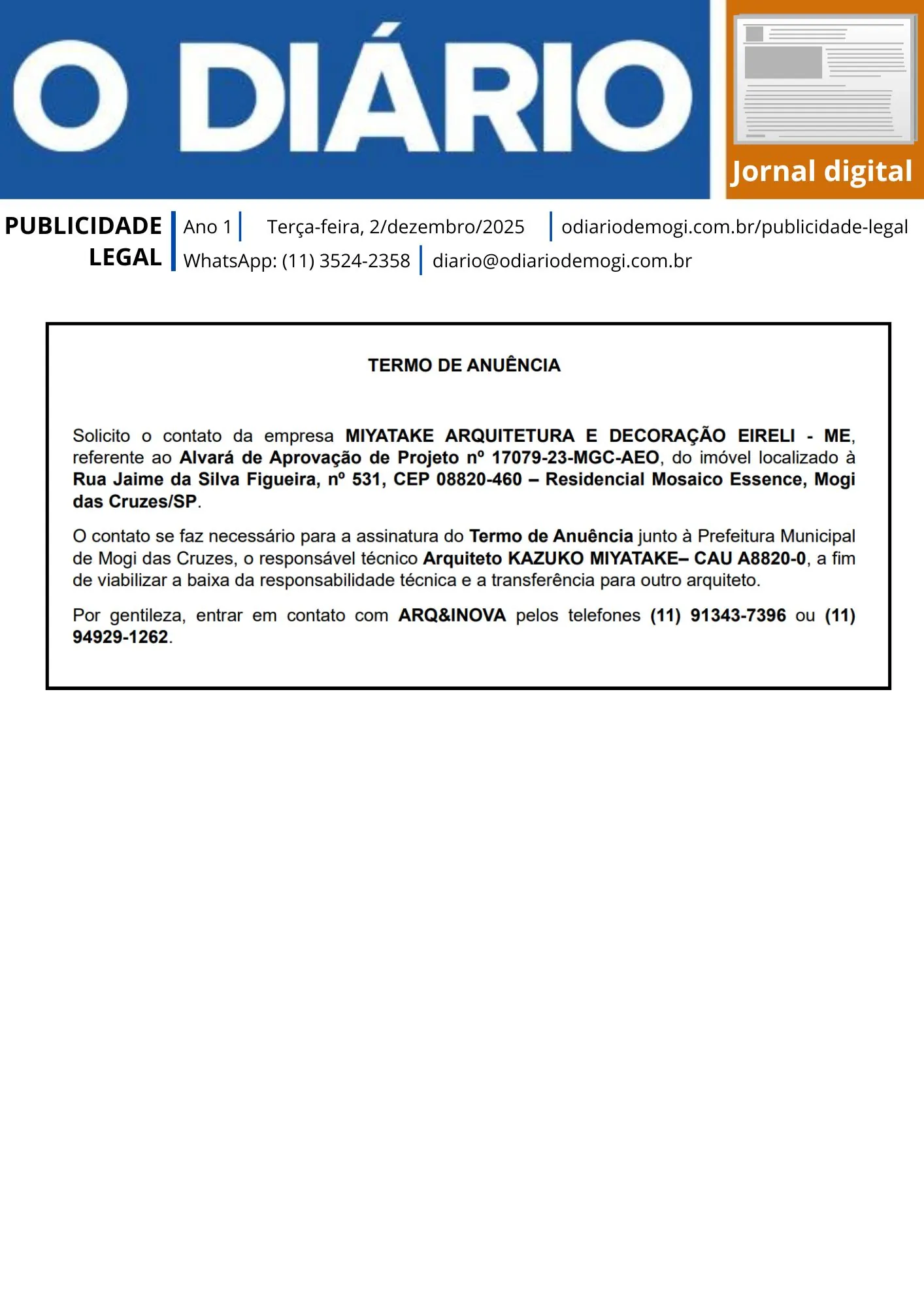 Terça-feira, 2 de dezembro de 2025