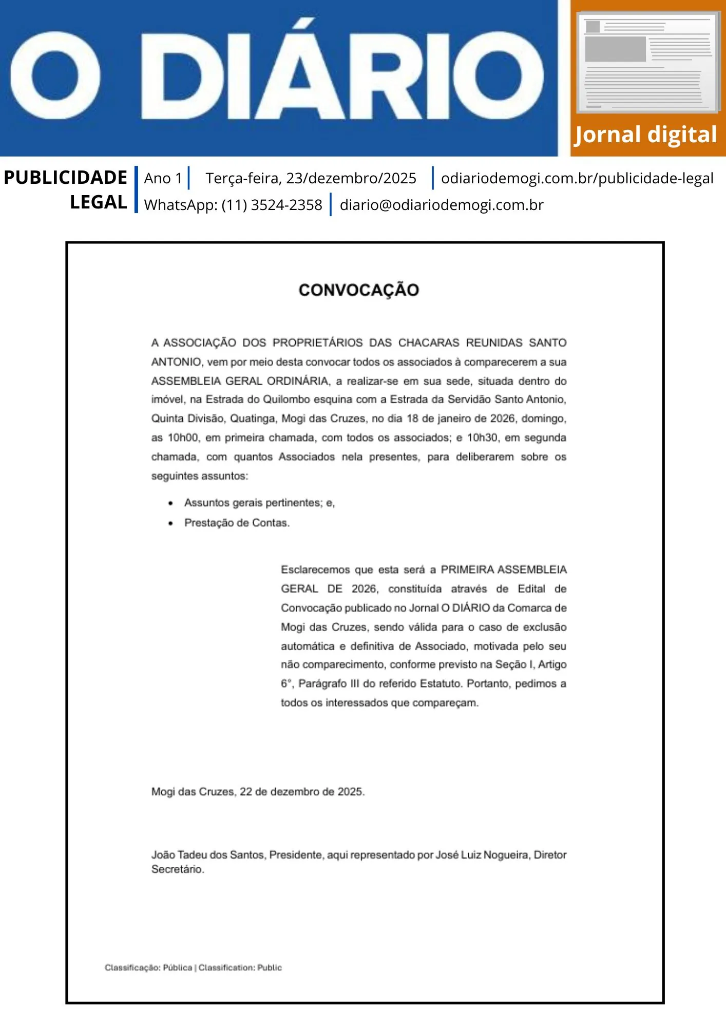 Terça-feira, 23 de dezembro de