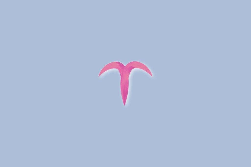 Ilustração do signo de áries na cor rosa e sobre um fundo azul-claro