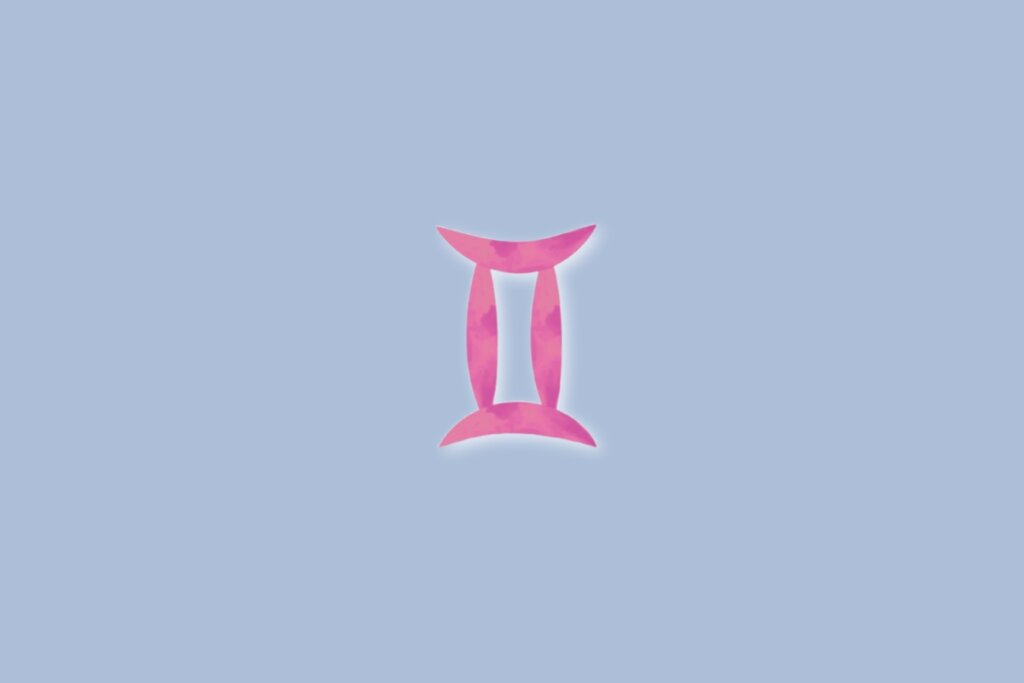 Ilustração do signo de gêmeos na cor rosa e sobre um fundo azul-claro