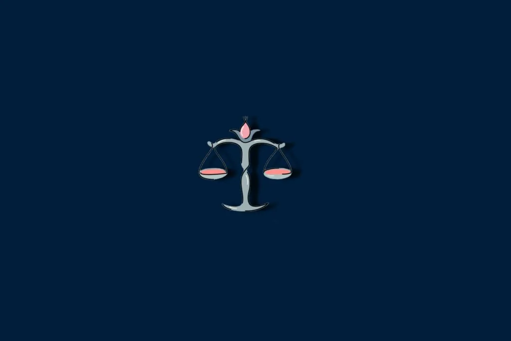 Ilustração de uma balança rosa e verde em um fundo azul-escuro