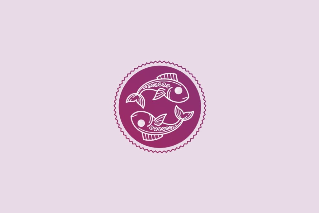 Ilustração do signo de peixes em um fundo roxo-claro