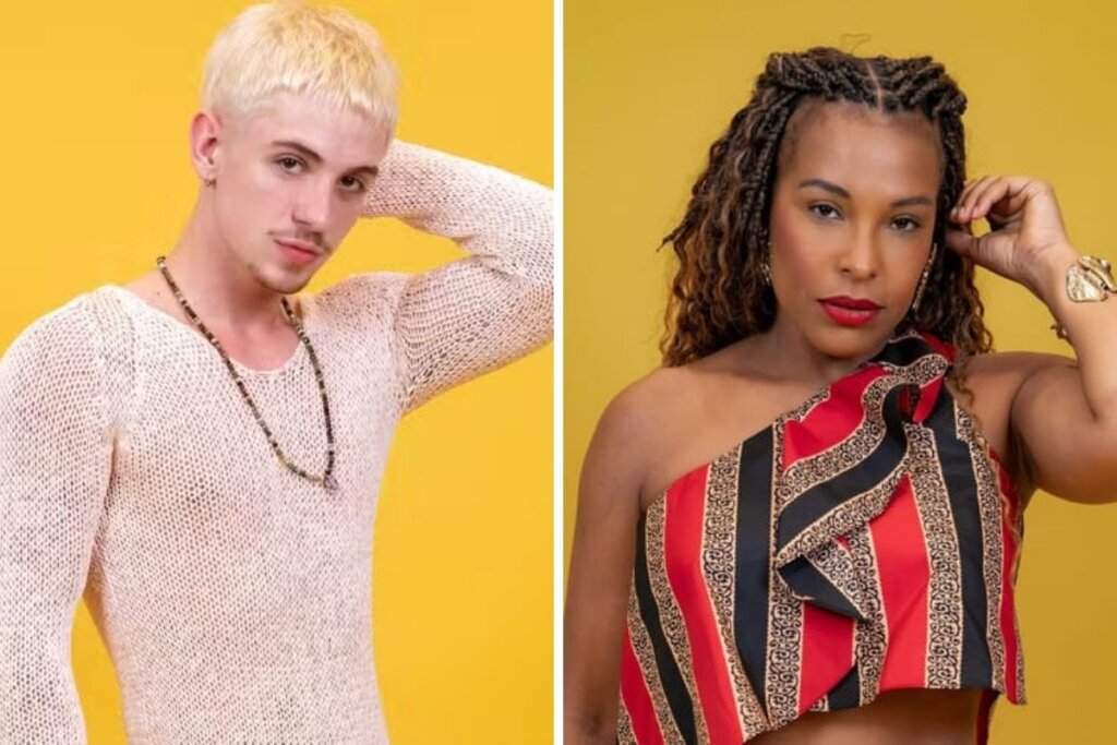 Juliano Floss e Solange Vega em foto colagem em um fundo amarelo
