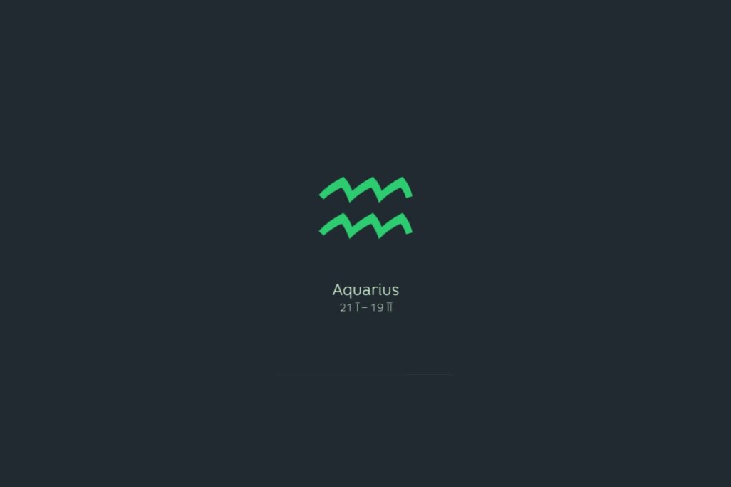 Ilustração do signo de aquário em verde-claro sobre um fundo verde-escuro