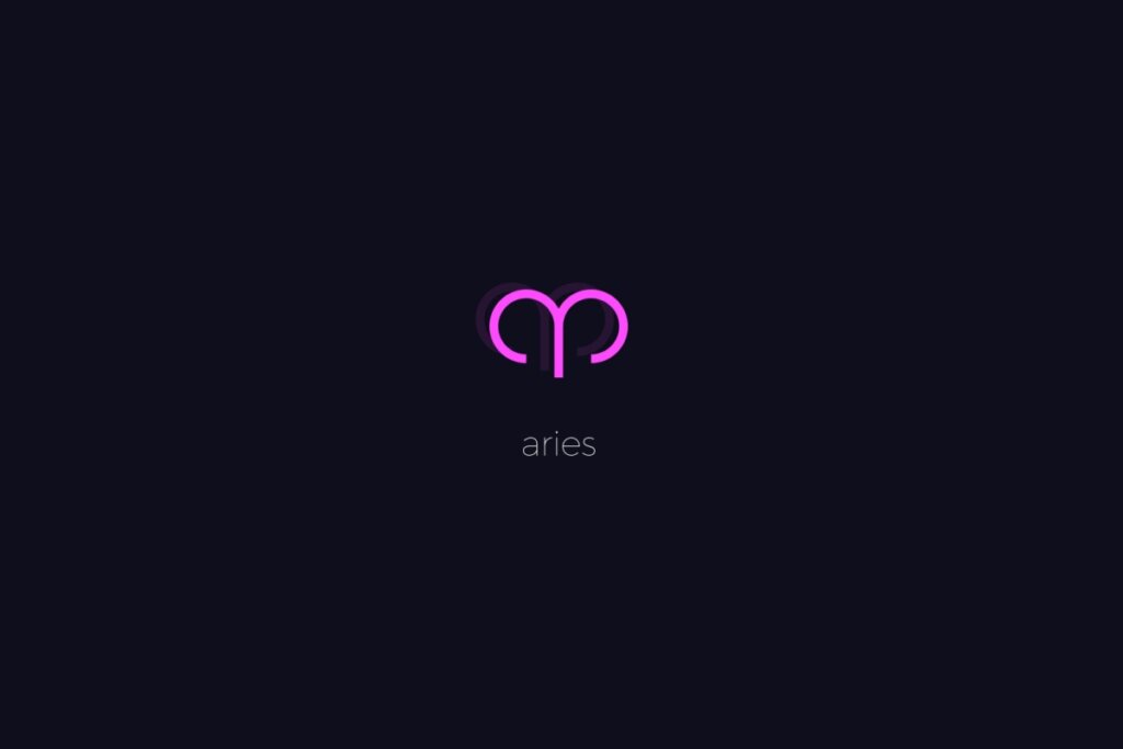 Ilustração do signo de Áries em roxo, sobre um fundo preto 
