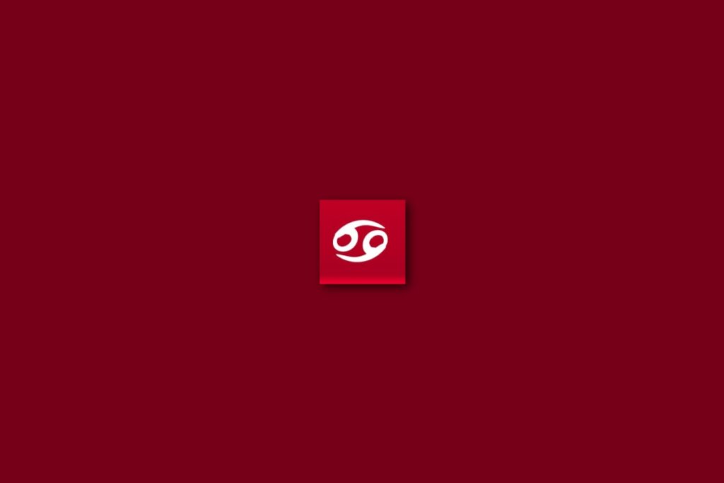 Ilustração branca do signo de câncer em um fundo vermelho