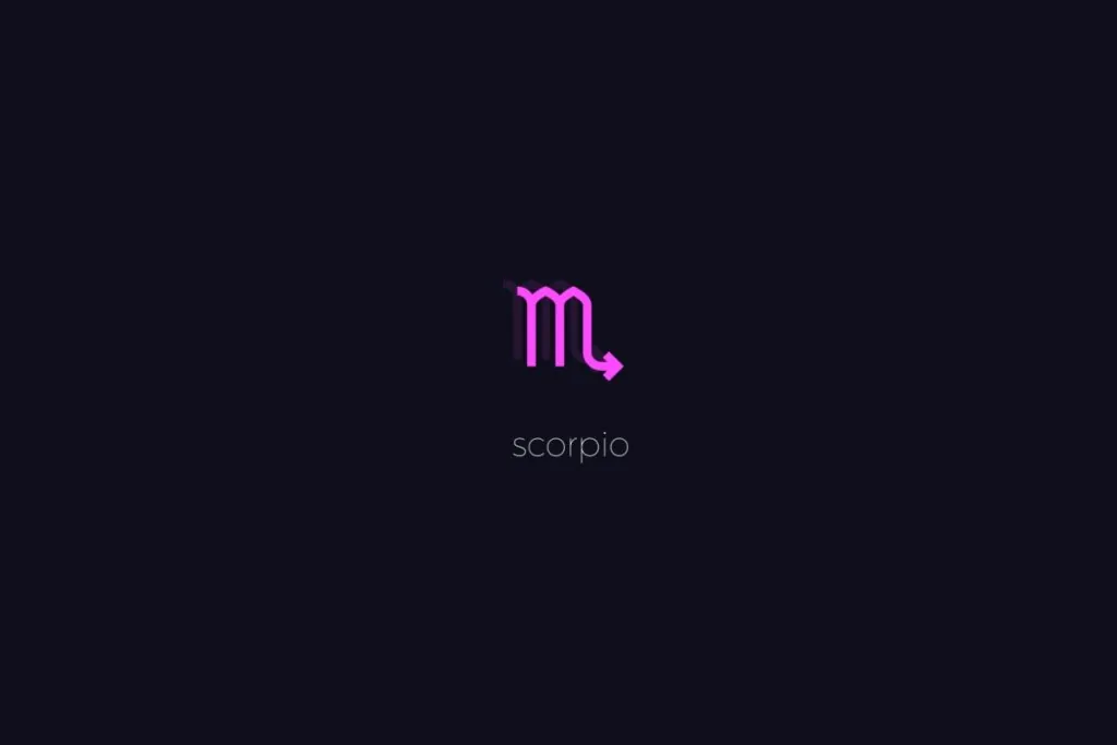 Ilustração do signo de Escorpião em roxo, sobre um fundo preto