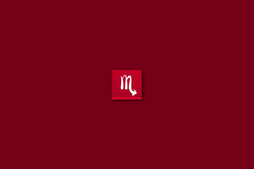 Ilustração branca do signo de escorpião em um fundo vermelho
