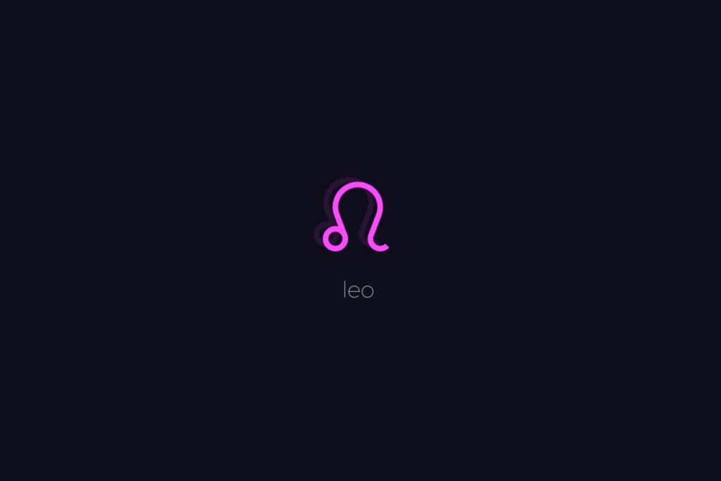 Ilustração do signo de Leão em roxo, sobre um fundo preto