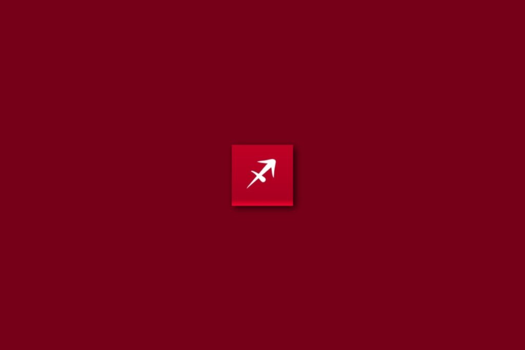 Ilustração branca do signo de sagitário em um fundo vermelho