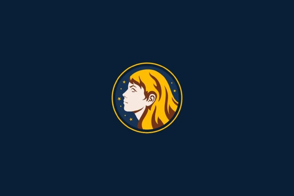 Ilustração do signo de Virgem em amarelo sobre um fundo azul