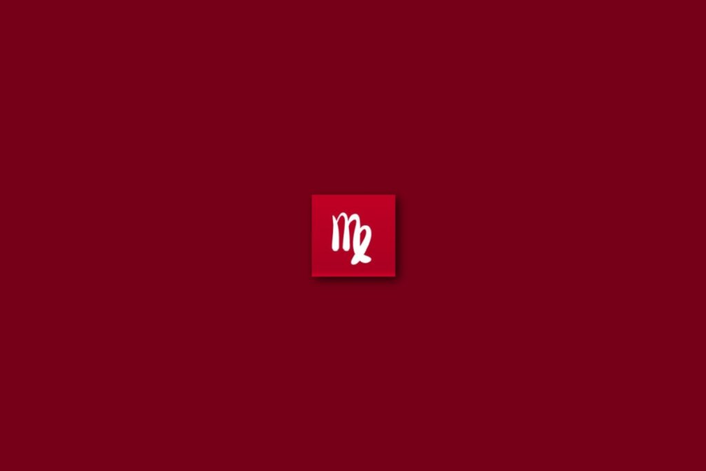 Ilustração branca do signo de virgem em um fundo vermelho